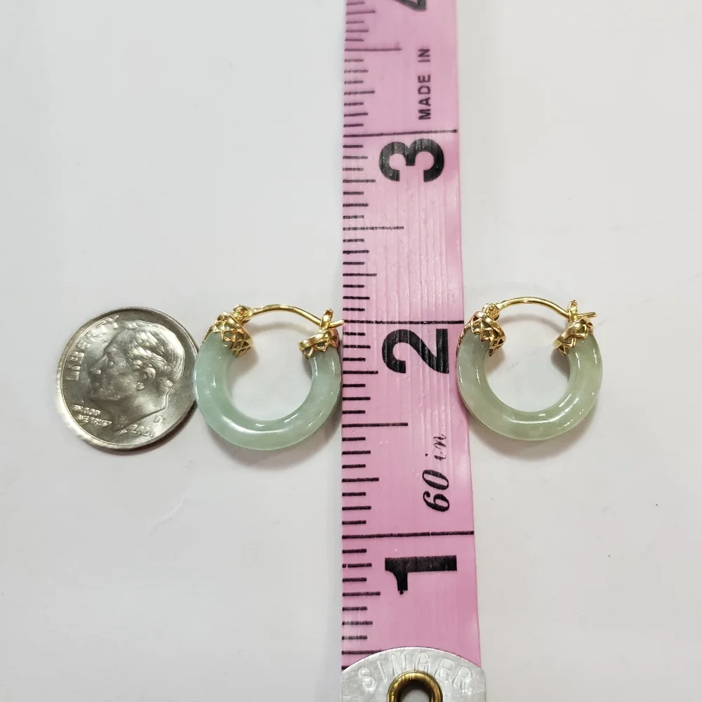 14k Jade Hoop Earrings - Picture 7 of 12